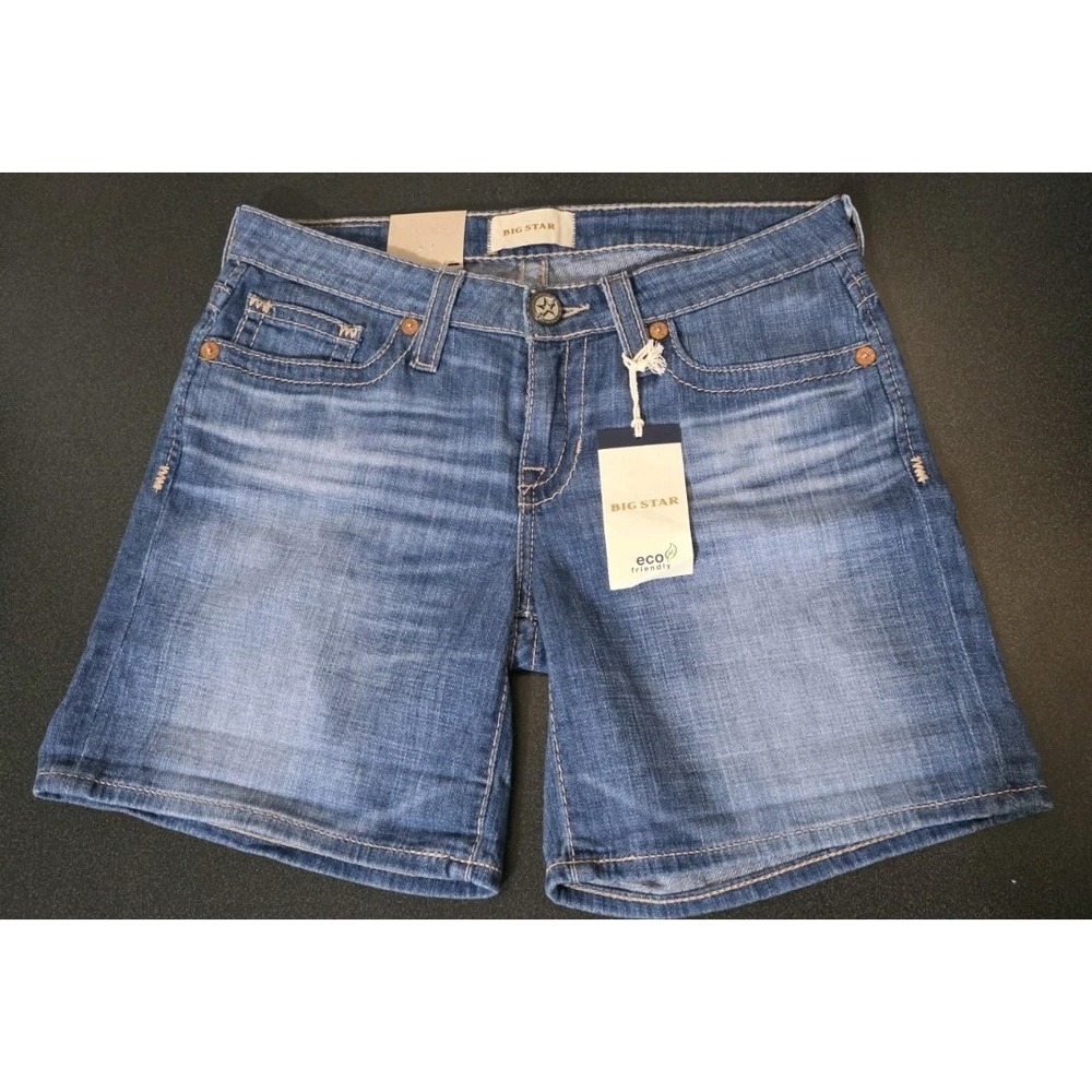 NEW Big Star Blue Remy Cuff Low Rise Shorts Women 28 Med Wash